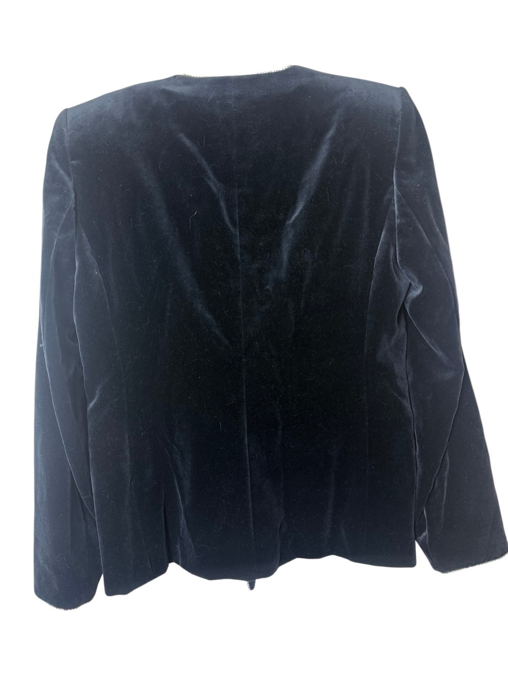 NWT Zara Black Velvet Blazer with Silver rhinestone Piping size Large - Picture 5 of 9